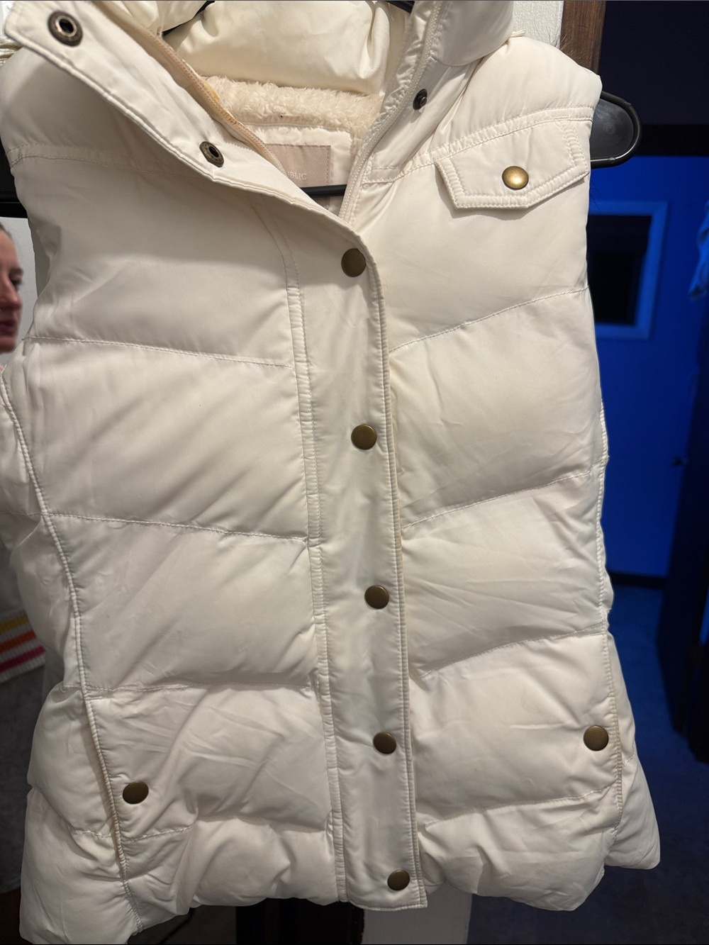 Banana Republic Cream Quilted Puffer Vest with Snap Placket